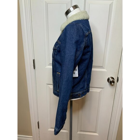 Levi Strauss & Co Dark Wash Faux Shearling Snap Button Up Jean Jacket Size M - Picture 5 of 11